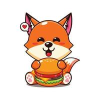 carino Volpe con hamburger cartone animato vettore illustrazione.