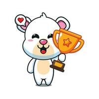 carino polare orso Tenere oro trofeo tazza cartone animato vettore illustrazione.