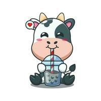 mucca bevanda boba latte tè cartone animato vettore illustrazione.