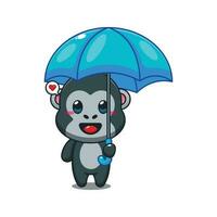 gorilla Tenere ombrello cartone animato vettore illustrazione.