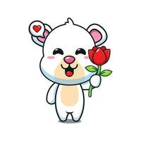 carino polare orso Tenere rosa fiore cartone animato vettore illustrazione.