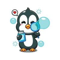 carino pinguino soffiaggio bolle cartone animato vettore illustrazione.