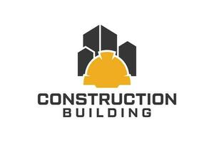costruzione edificio logo design con casco, proprietà, Casa, città vettore