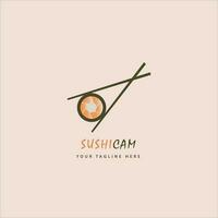 Sushi telecamera logo. vettore logo per giapponese ristorante, giapponese cibo, fotografia studio. adatto per Sushi ristorante, studio eccetera