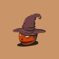 Halloween zucca con un' strega cappello. cartone animato vettore illustrazione