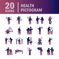 coronavirus covid 19 pittogramma sanitario sintomi di prevenzione icone mediche impostate icona stile gradiente vettore