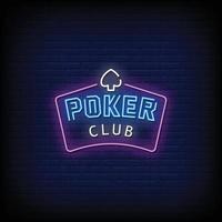 vettore del testo di stile delle insegne al neon del club di poker