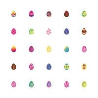 bundle uova di Pasqua dipinte icone di stile piatto vettore