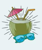 Noce di cocco bevanda con ombrello vettore