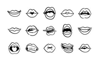 fascio di quindici bocche icone in stile linea pop art vettore
