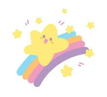 carino kawaii contento stella è scorrevole giù su dolce pastello arcobaleno illustrazione grafico vettore