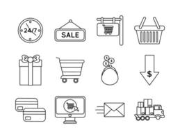 pacchetto di dodici icone dello shopping set vettore