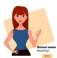 giovane donna d'affari cartone animato con i capelli rossi che mostra gesto ok vettore