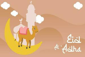 santo eid al adha mubarak carino bandiera cartone animato scarabocchio. islamico e Arabo saluto aviatore per musulmano Comunità Festival grafico Stampa vettore