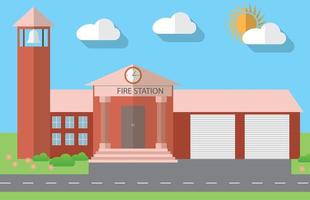 design piatto illustrazione vettoriale della costruzione della caserma dei pompieri in stile design piatto, illustrazione vettoriale