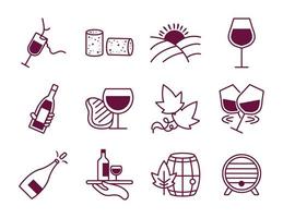 pacchetto di dodici icone del set di vini vettore