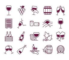 fascio di venti icone di raccolta di set di vini vettore