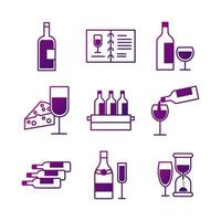pacchetto di nove icone del set di vini vettore