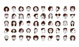 gruppo di cinquanta personaggi di avatar etnici afro vettore