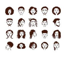 venti personaggi di avatar di persone etniche afro vettore