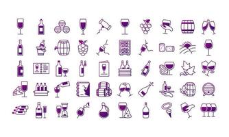 fascio di cinquanta set di icone di vino vettore