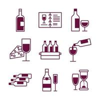 pacchetto di nove icone del set di vini vettore