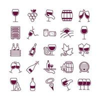 pacchetto di venticinque icone del set di vini vettore