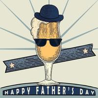 poster vintage per la festa del papà con un bicchiere di birra con cappello e occhiali da sole vettore
