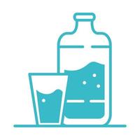 bottiglia d'acqua e tazza natura liquido blu silhouette icona di stile vettore