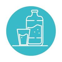 bottiglia d'acqua e tazza icona di stile blocco blu natura liquido vettore