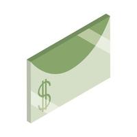 isometrica denaro contanti valuta busta finanziaria isolato su sfondo bianco icona piatta vettore