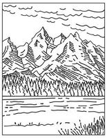 la gamma teton nel parco nazionale di grand teton situato nel nordovest del wyoming stati uniti linea mono o monoline in bianco e nero line art vettore