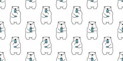 orso senza soluzione di continuità modello vettore polare orso caffè tè sciarpa isolato cartone animato ripetere sfondo piastrella sfondo illustrazione