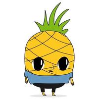 cartone animato ananas simpatico personaggio di frutta in vestiti illustrazione vettoriale isolato