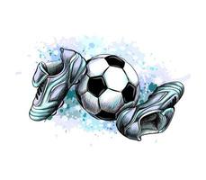 scarpe da calcio con palla da una spruzzata di acquerello schizzo disegnato a mano illustrazione vettoriale di vernici paint