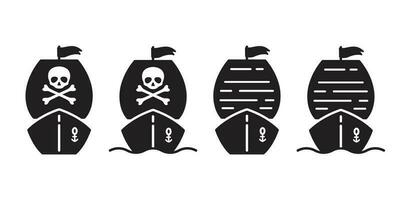 barca vettore pirata nave icona logo cranio tibie incrociate barca a vela yacht Halloween cartone animato ancora timone simbolo nautico marittimo illustrazione grafico