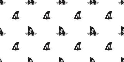 squalo pinna senza soluzione di continuità modello vettore pirata cranio tibie incrociate delfino balena sciarpa isolato Halloween ripetere sfondo piastrella sfondo