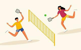 pickleball sport gioco uomo e donne illustrazione vettore