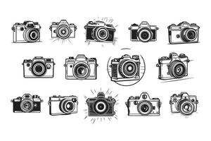 mano disegnato Vintage ▾ telecamera logo nel piatto stile vettore