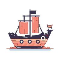 mano disegnato carino pirata nave nel piatto stile vettore