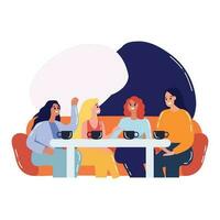 mano disegnato gruppo di amici chat su divano nel piatto stile vettore