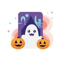 mano disegnato Halloween carino fantasma nel piatto stile vettore