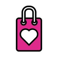 shopping bag in carta con cuore stile linea amore vettore