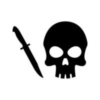 cranio con pugnale o coltello nero simbolo. silhouette cranio logo vettore