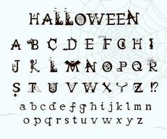 mano disegnato Halloween alfabeto. decorativo pauroso stile font con Halloween elementi. spaventoso a tema lettere. vettore illustrazione per Halloween arredamento.