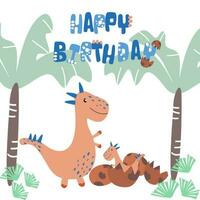 dinosauro cartone animato sfondo decorazione compleanno, nuovo anno, carta festa. ragazzo arte manifesto cartone animato elementi.vettore illustrazione. vettore