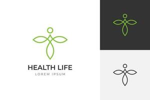 astratto benessere linea logo design con lineare stile foglia e persone utilizzabile per natura, cosmetici, assistenza sanitaria e bellezza loghi vettore