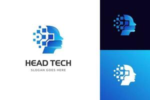 umano tecnologia o umano digitale, testa Tech icona simbolo, robot Tech logo design vettore