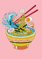 mano disegnato stile di delizioso ramen spaghetto giapponese Vintage ▾ onda pittura vettore