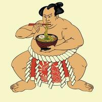 Vintage ▾ mano disegnato arte di sumo mangiare delizioso ramen nel edo stile illustrazione vettore